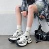 Popular dad shoes women's 2025 spring new leather thick-soled 7CM heightening small casual shoes mesh sneakers