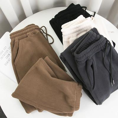 Vinter fleece haremsbukser dame unisex joggebukse med brede ben med høy midje snøring Komfortabel rett baggy joggebukse