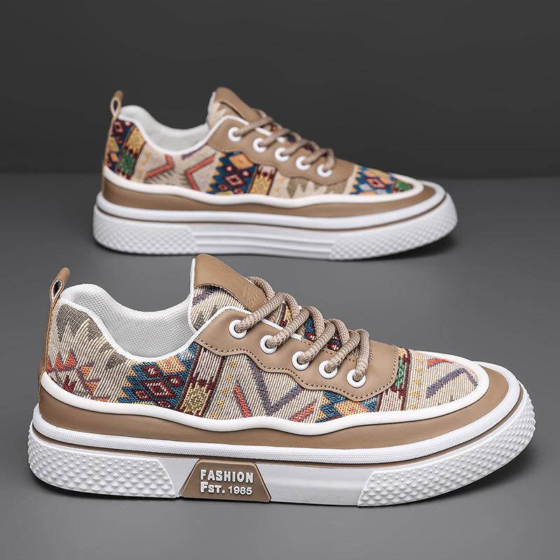 Canvas Shoes Men's Spring New Printed Cloth Embroidered Board Shoes Men's Trend Versatile Comfortable Casual Shoes