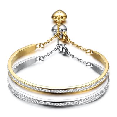 Neues einreihiges eingelegtes Zirkon-Titanstahl-Armband, verstellbares Herz-Armband mit Öffnung