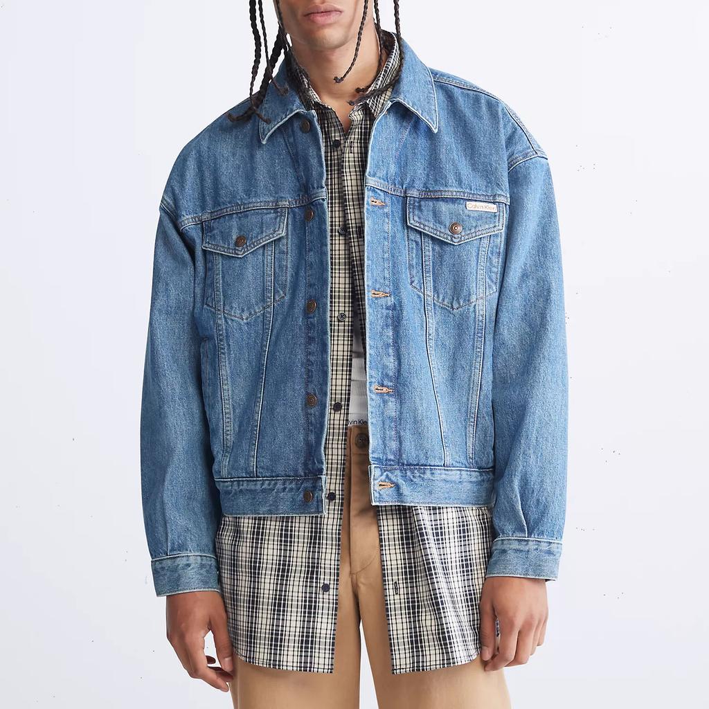 Calvin Klein Solid Color Lapel Single-Breasted Denim Jacket Men Jackets Blue CK-40KM785