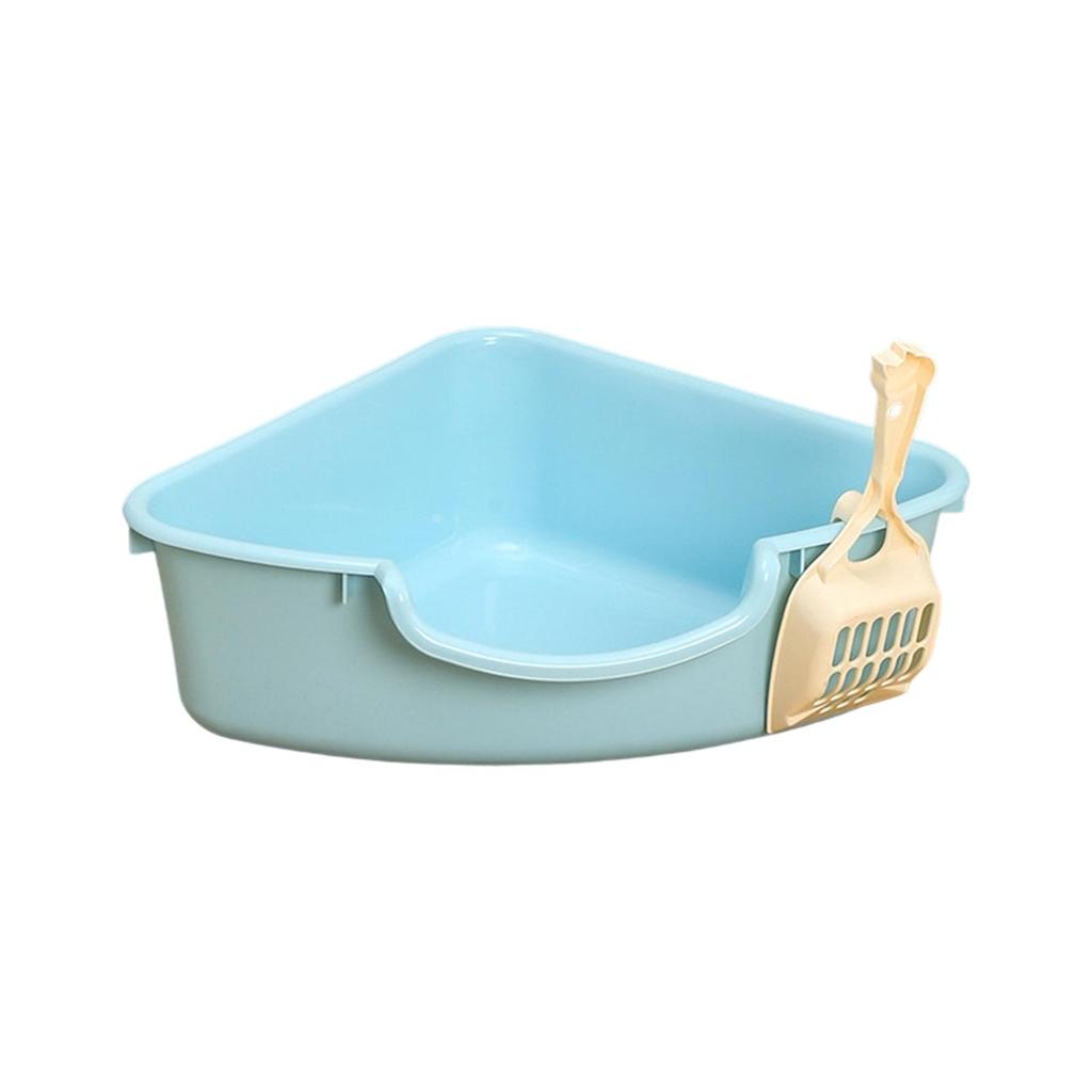 One-Piece Open Litter Box with - Corner Triangular Design for Cats