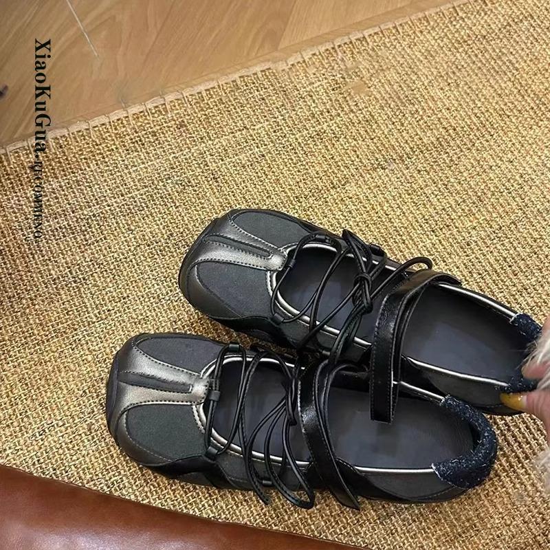 

Spot square head bow small single shoes women s spring and summer French leather retro shallow mouth rivet ballet flat shoes women 35