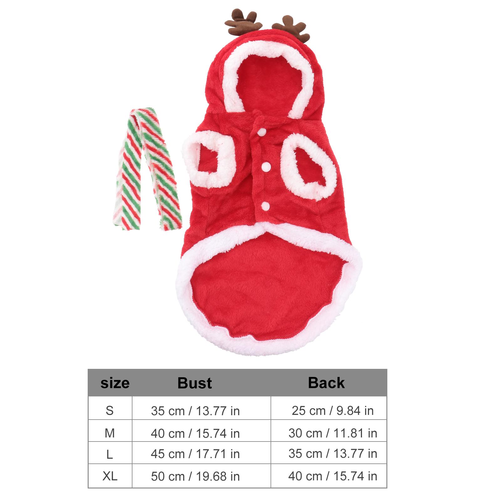 

Flannel Pet Dog Christmas Outfit Warm Hooded Coat with Reindeer Design for Holiday Party Photo Shoot Daily Walks (Size L)
