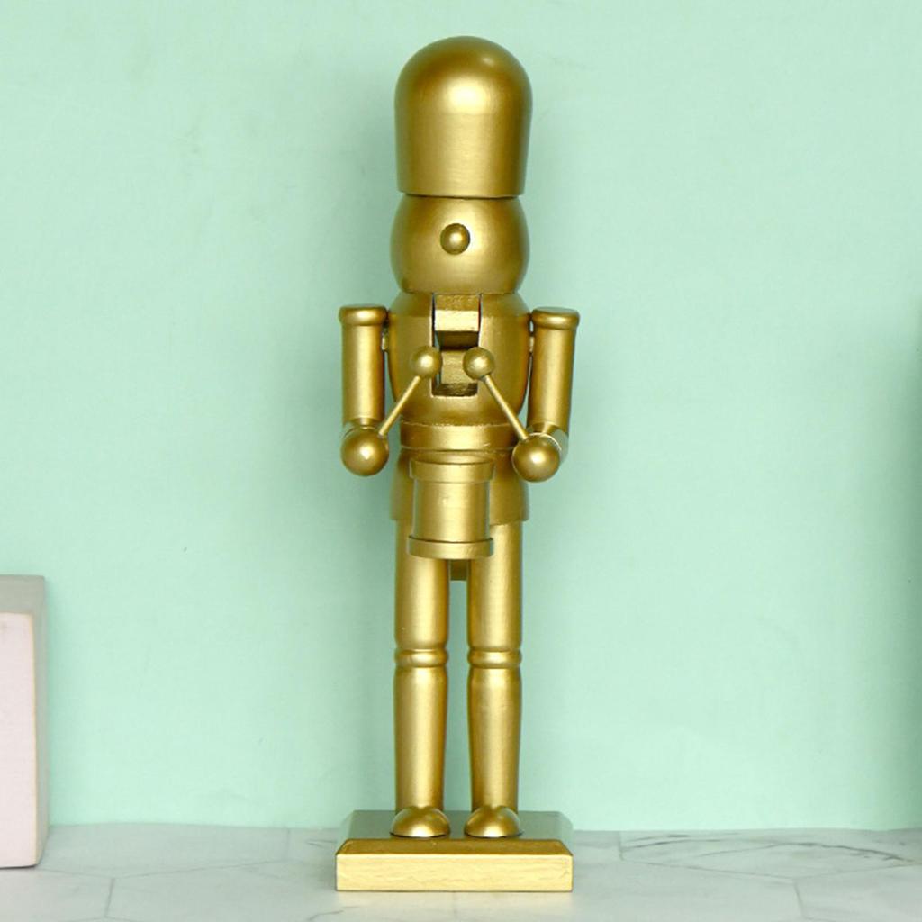 Golden Wooden Nutcracker Drumming Puppet Christmas Figures Toy Birthday Gift Traditional Handmade