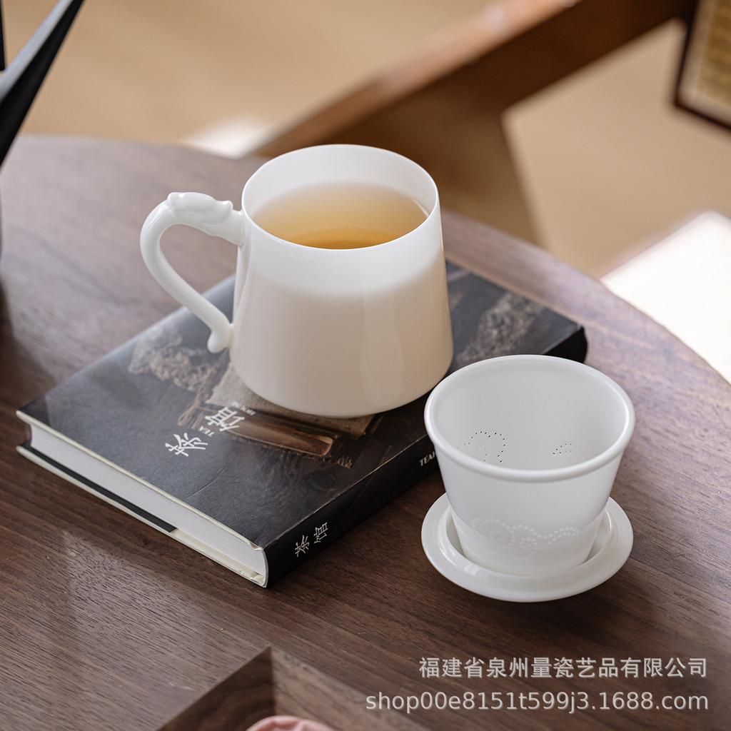 Unpolished Jade White Porcelain Office Mug: Thin-Walled Ice-Type Tea Brewing Cup, Ceramic Business Gift with Customizable Gift Box