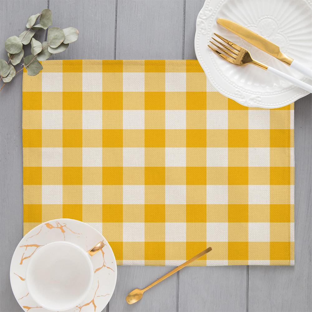 Blue/Yellow/Green White Small Plaid Placemats Linen Table Mat Fresh Style Modern Decor Kitchen Dining Room Grid Cup Pads Coaster