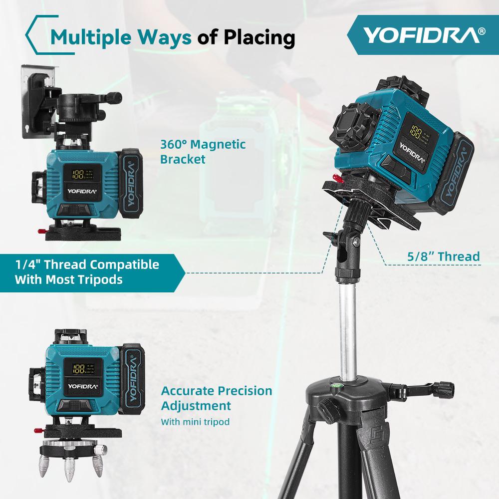 Yofidra 4D Professional Laser Level 16 Lines Horizontal And Vertical With APP Remote Control 360°Self-leveling Laser Levels