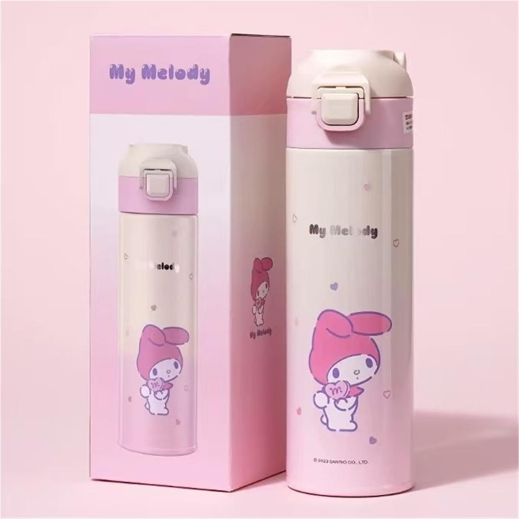 Cinnamoroll, Kuromi, and My Melody Water Bottle, 500ml, for Kids and Adults, with Lid, Direct Drinking, Insulated, and Heat-Resistant Stainless Steel