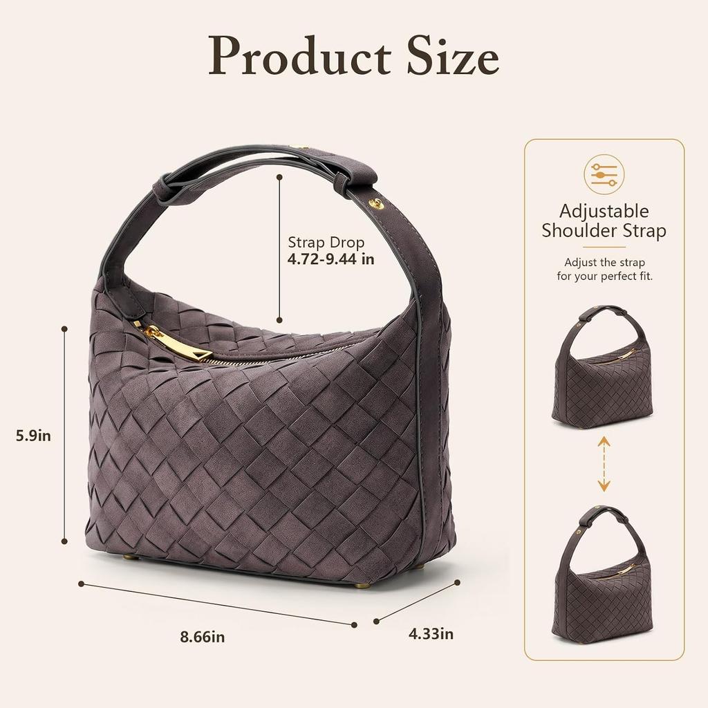 Woven Hobo Handbag for Women,Vintage Suede Leather Shoulder Bag with Adjustable Strap