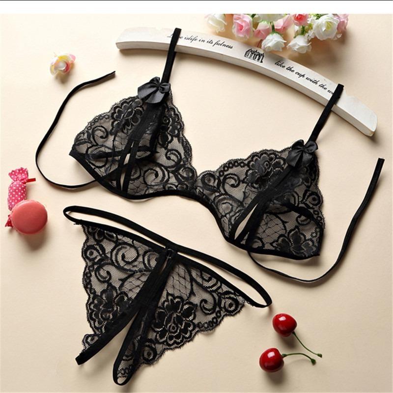 Fun Open File Free Two-piece Set Three-point Lace Underwear Underwear Women's Sexy Passion Thong