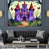 2D Cartoon Princess Castle Backdrop with Purple Castle and Butterflies Photography Background