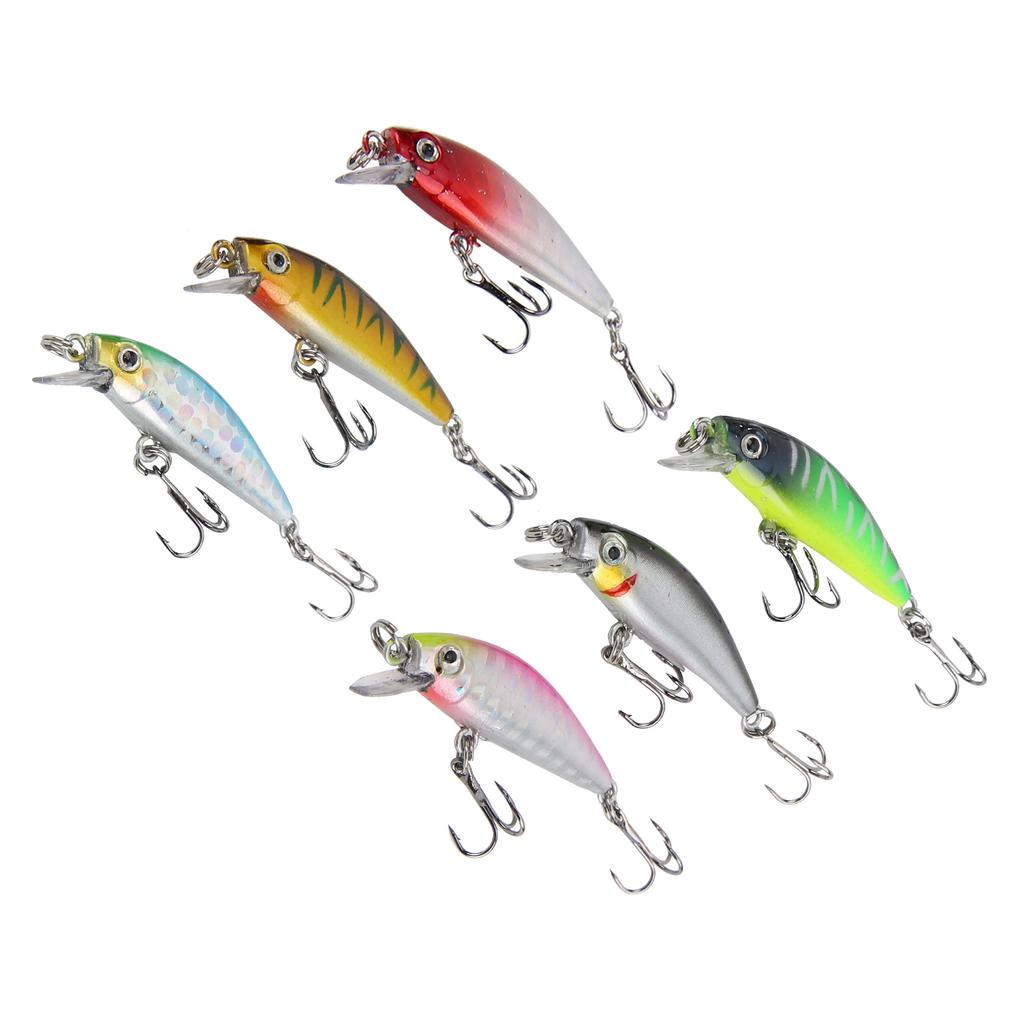 6pcs Fishing Lures Hard Bait Bass Crankbait 3D Fishing Eyes Minnow Lures with Treble Hook