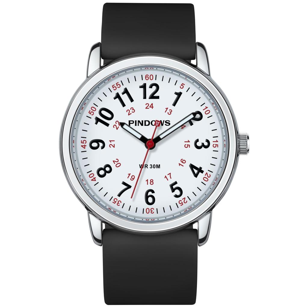 PINDOWS Analog Quartz Watch with Silicone Highly Luminous Dial for Easy Perfect for Younger Generation and Students Women's Band, Visible, Waterproof,
