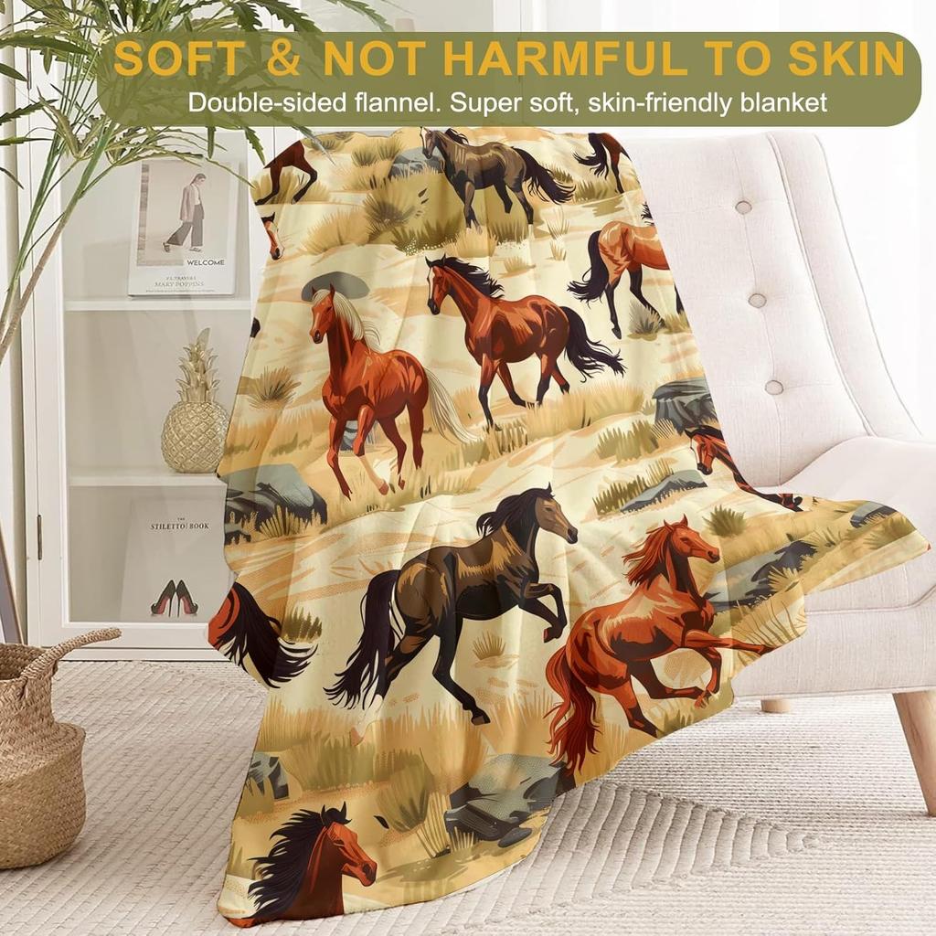 1PC Nice Wild Horse pattern Throw Thin Blanket Gifts for Couch Bed Car Home for Duck Penguin Elk Horse Lovers all season use
