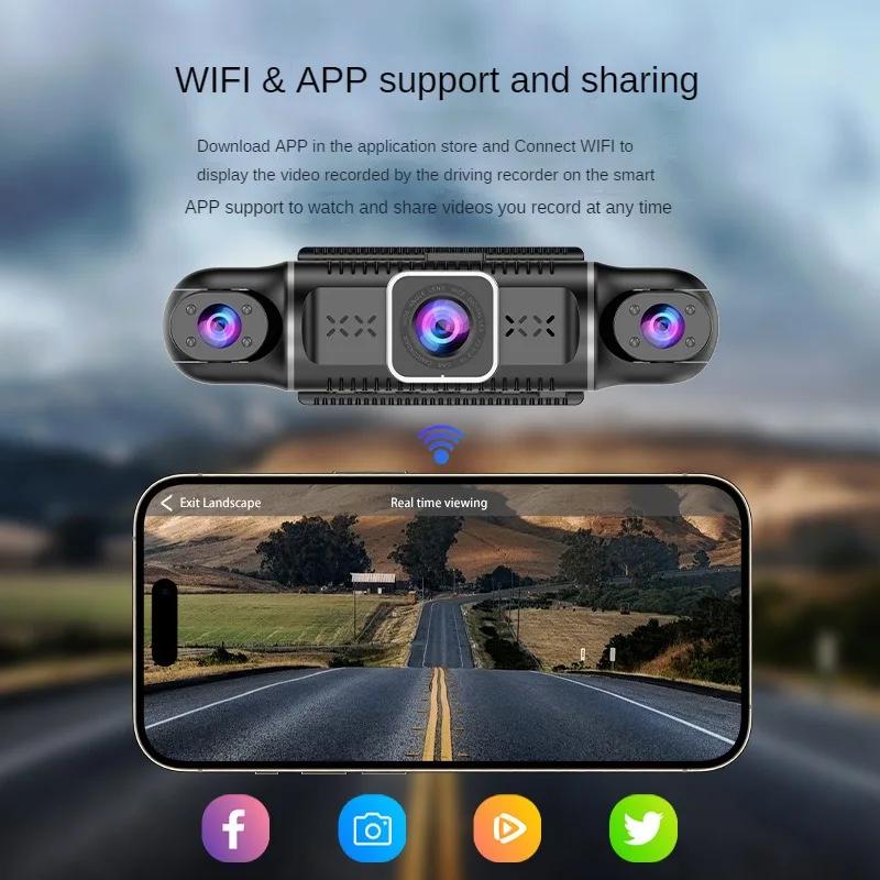 Four Lens Driving Recorder, 4 Recording 4 Screen Display, 1080P Night Vision, GPS, Loop Recording, WiFi Connection Camera