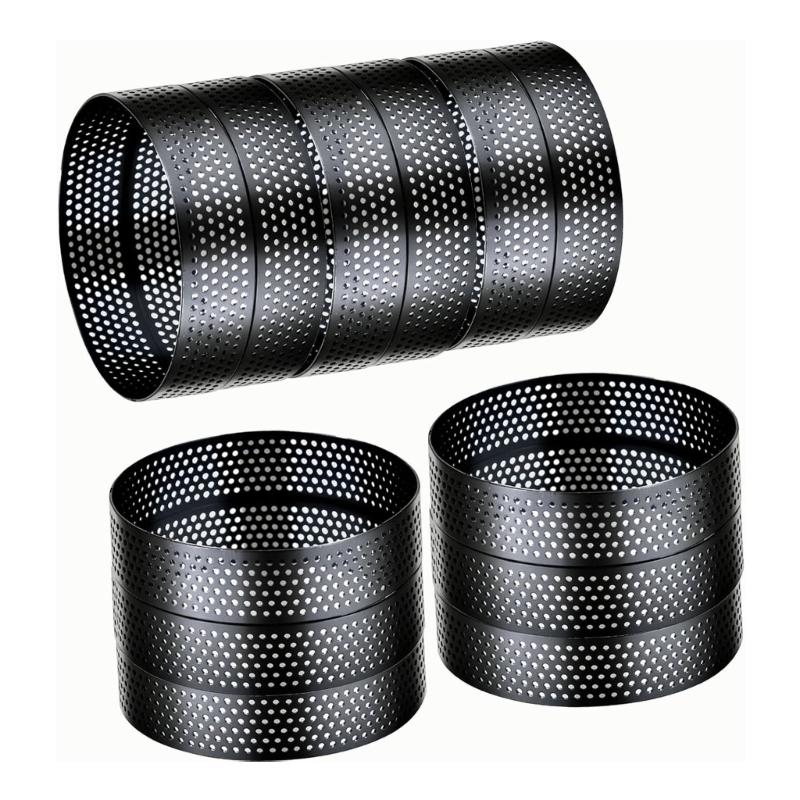 12 Pack Nonstick Coated Perforated Tart Rings Stainless Steel Baking Molds Baking Tool for Perfect Pastries and Desserts 1