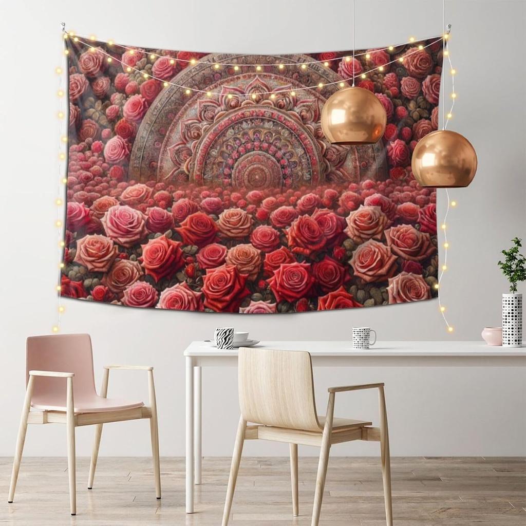 Florale Blume Wandteppich Aschgrauer Hintergrund Wandkunst Rosen Wandteppiche Pflanze Botanisch Natur Wandbehang Schwarz-Weiß Stil