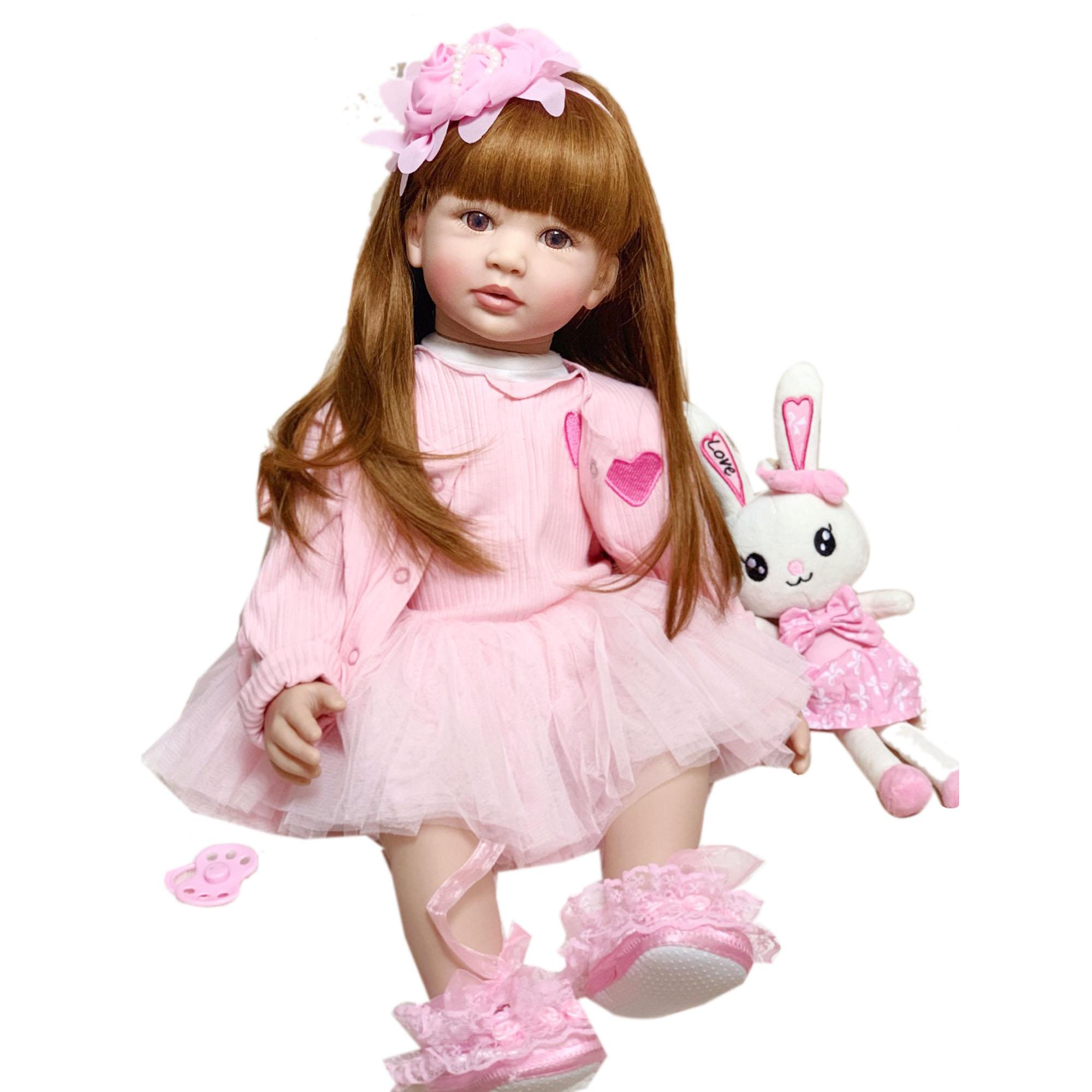 

BZDOLL 60cm 24 Inch Soft Vinyl Reborn Baby Doll for Girl Long Hair Princess Toddler Babies Lifelike Kid Birthday Gift cloth body doll