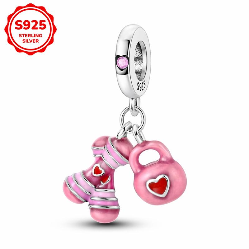 925 Silver Pink Cute Lovely Butterfly Perfume Girl Charms Beads Fit Bracelet DIY Making For Woman Jewelry