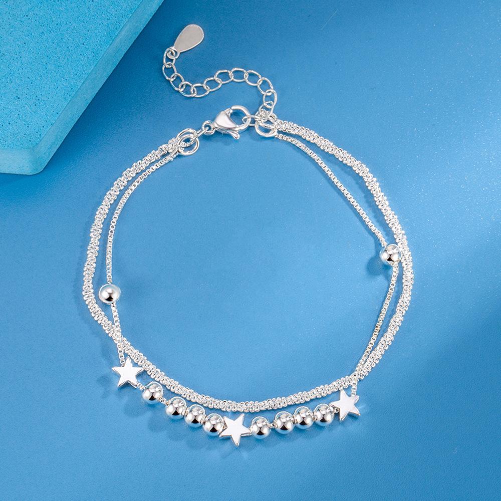 Funkelnde 925er Silber Kettenarmbänder Für Damen Luxuriös Elegant Dreilagiges Geometrisches Perlenarmband Party Hochzeits Schmuck