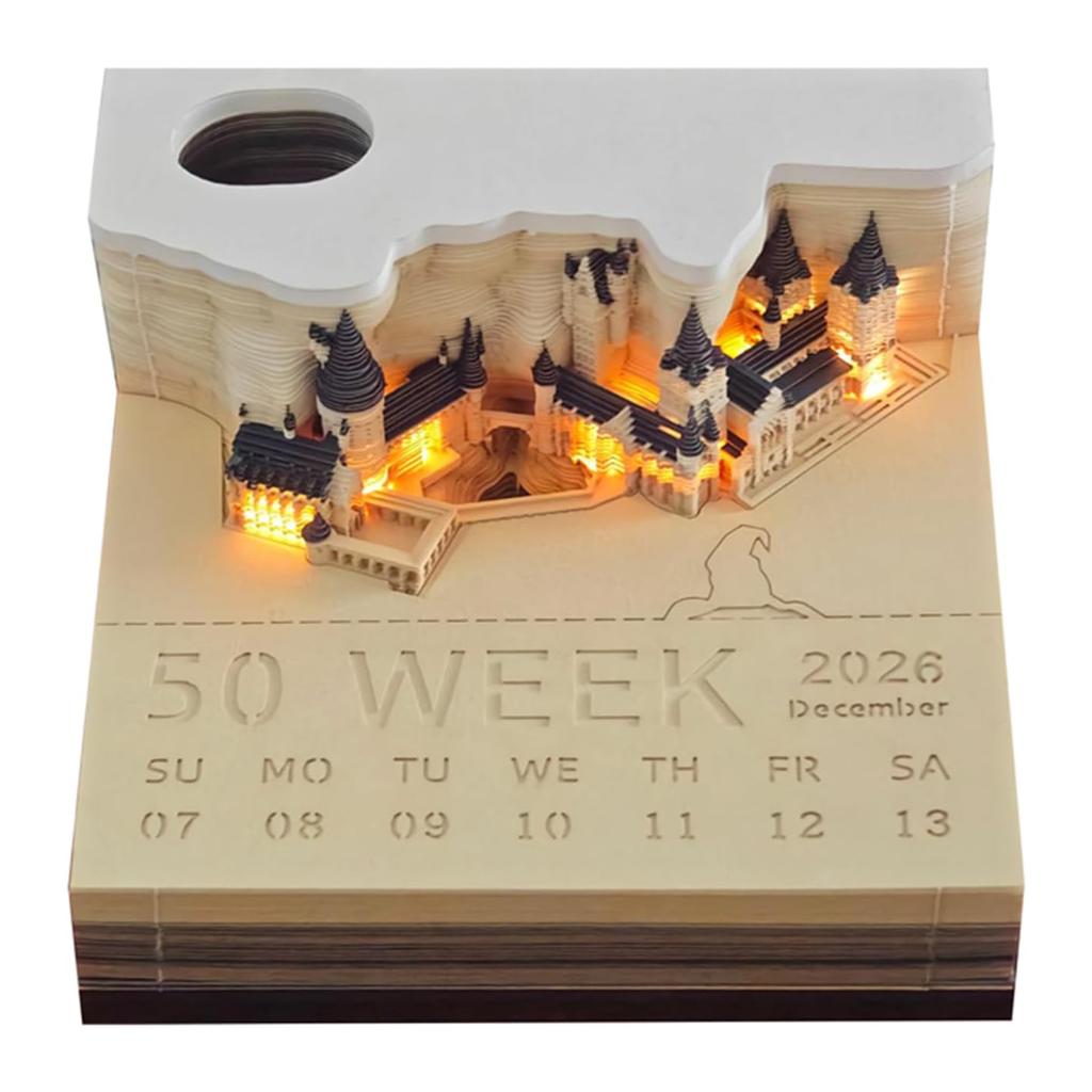 2026 Kreativ Magiskt Slott Kalenderklistermärke 3D Handriven Slott Kalender Riv-av Anteckningsblock DIY Hantverk Gåvor Juldekoration Gåvor
