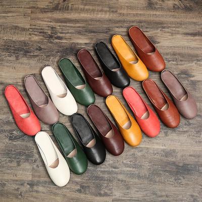Ballerine da donna fatte a mano in vera pelle, stile Mori, pantofole retrò, taglia extra large, colori caramella, stile 8868