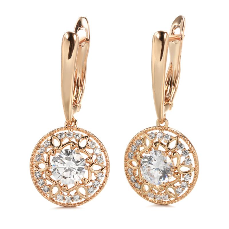 Autumn and winter fashion micro-inlaid zircon ear buckle 585 rose gold hollow flower earrings women