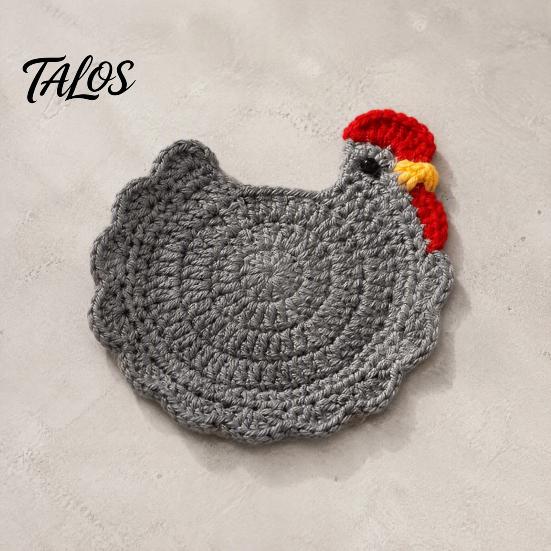 Creative Cartoon Mug Rugs Handmade Crochet Hen Coasters for Drinks, Cute Yarn Cup Mats, Heat Non Slip Drink Resistant Absorbent Table Pads Coffee Tea