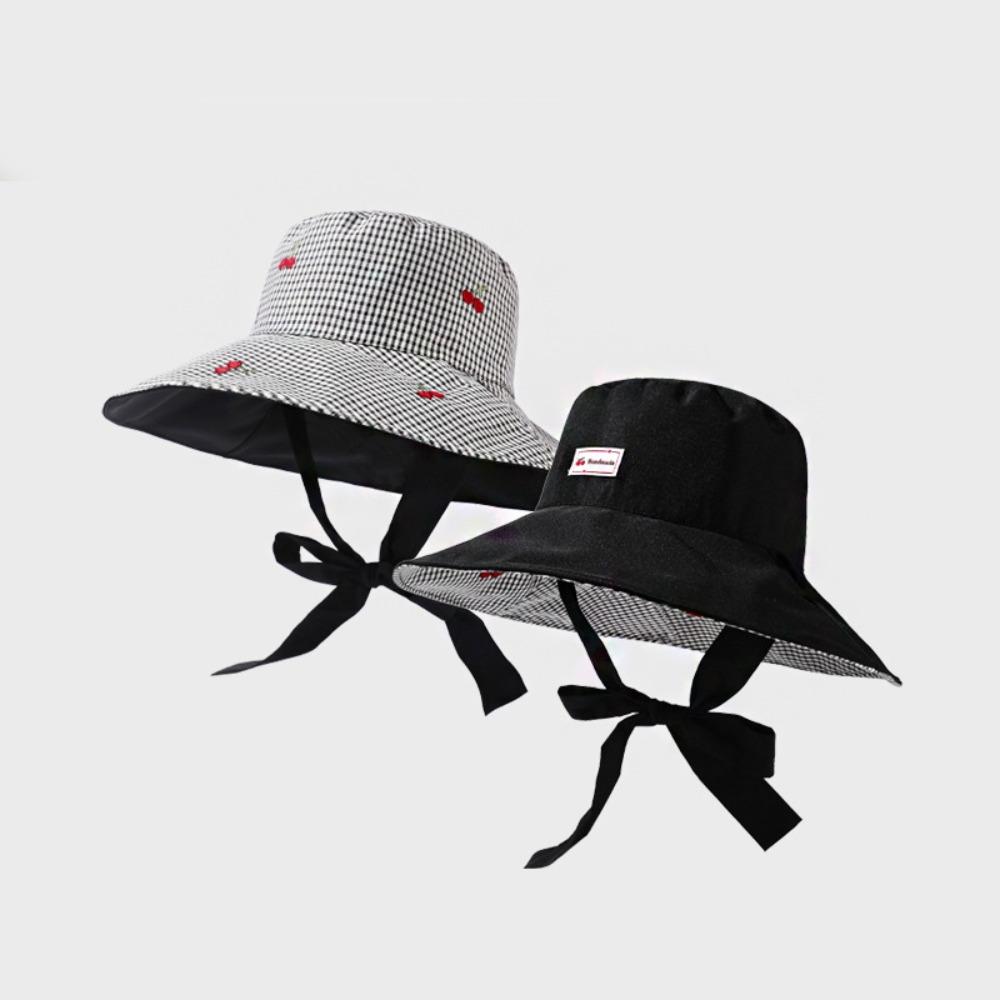 Lace Summer Sun Hat Ribbon Embroidered Cherry Bucket Hat Fashion Sunscreen Visor Cap  Travel