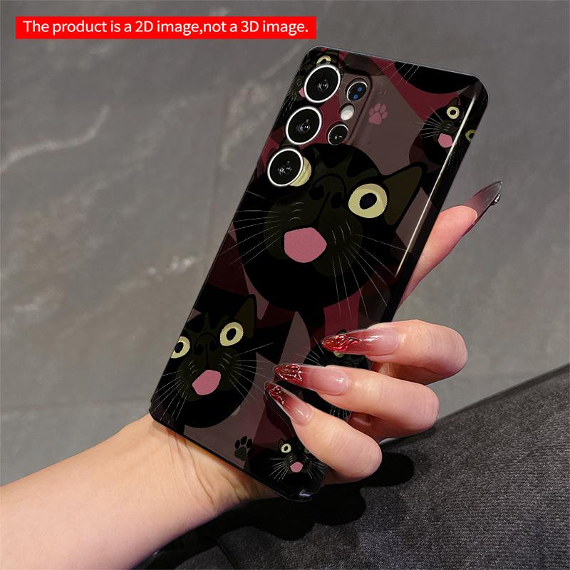 2DFlat Samsung Phone Case Black Cat Faces Pattern Phone Case Applicable To Galaxy S22 S23 S24 S25ULTRA S26 A12 A13 A14 A15 A16 A34 A35 A54 A55