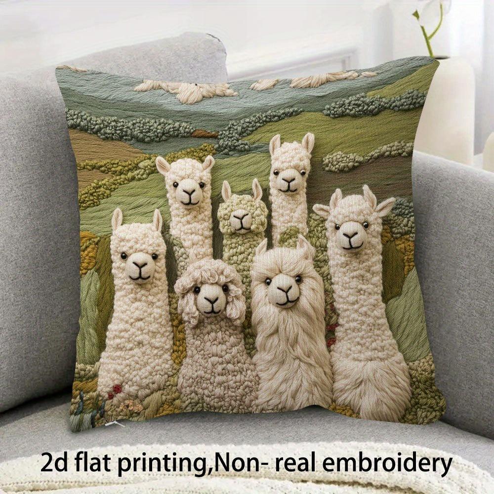 2d flat printing, super soft short plush pillowcase, double  alpaca farm has the feel, Non-real embroidery, suitable for sofa, living room