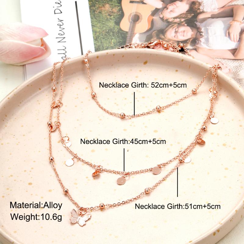 Boho metall flerlags sommerfugl halskjede for kvinner Vintage gullfarge perle paljett anheng choker halskjeder mote fest smykker