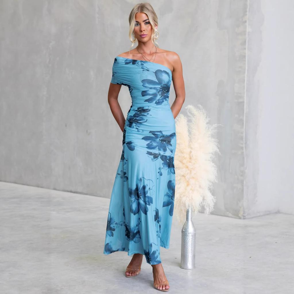 Ganzjahres-Slim-Fit Ins Wind-Mesh-Druck Hüftumschließendes Slim-Fit Schulterkleid 76