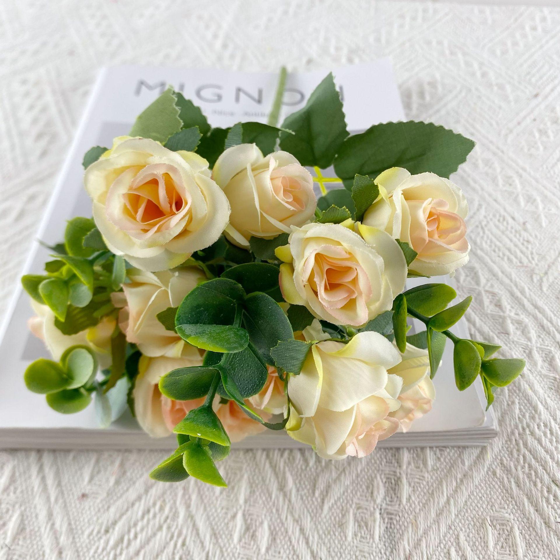 

Прямые продажи 11 Эвкалипт Линлун Роза Шелковый цветок Имитация цветка Украшение для дома Фотография Кемпинг Украшение шампанского