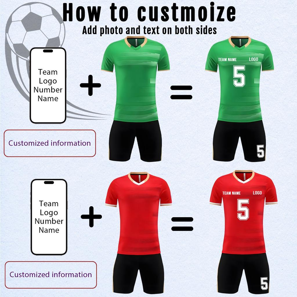 Divise da football per adulti e bambini personalizzate fai da te in tre pezzi