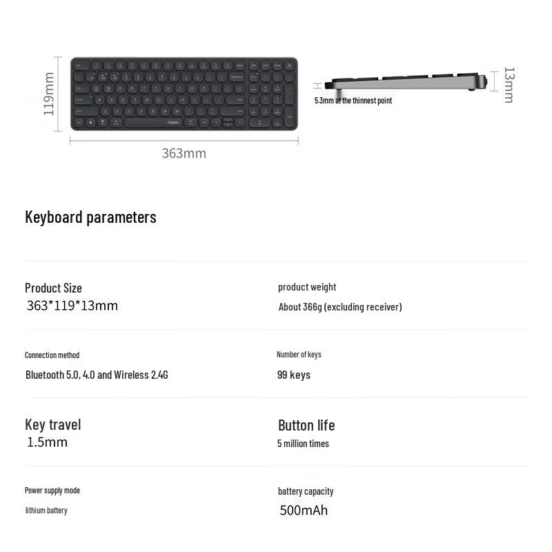 Rapoo E9350L 99-Key Multi-Mode Wireless Keyboard