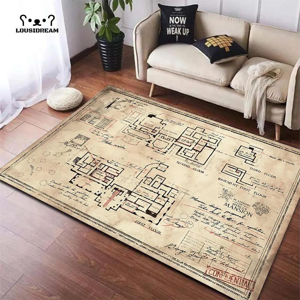 3D Middle Earth Map Large Carpet Rug for Home Living Room Bedroom Sofa Doormat Decor Vintage Fantasy Floor Mat for Library Study
