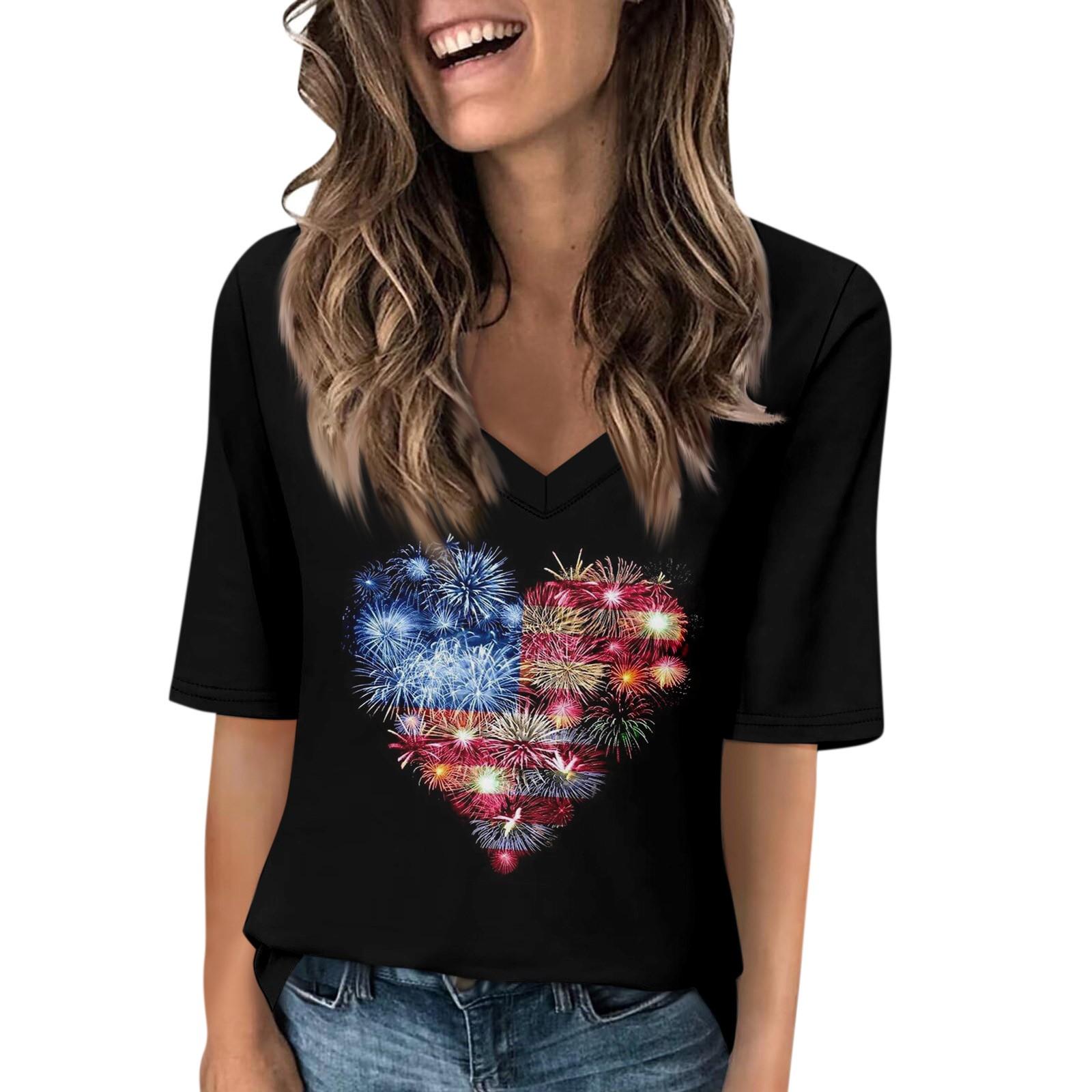 

Женская повседневная футболка с короткими рукавами и v-образным вырезом с принтом и четвертьрукавами, топ XXXL