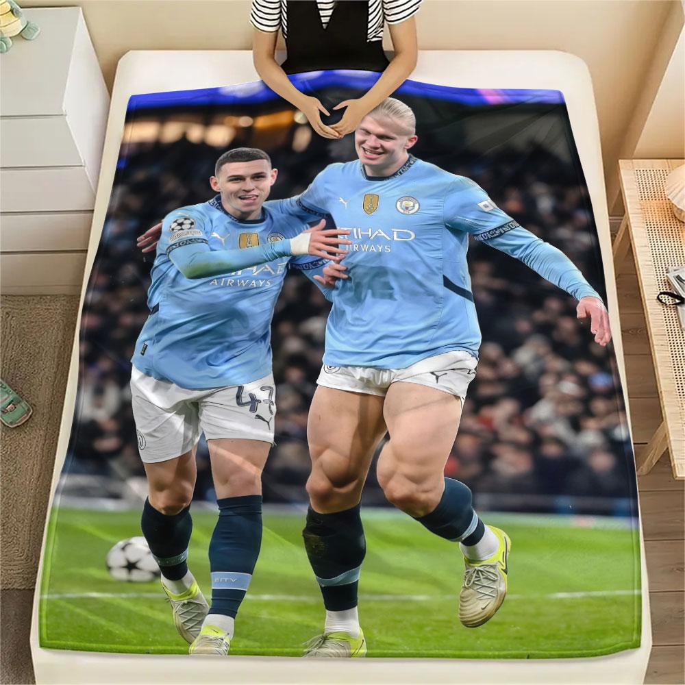 Erling Haaland & Phil Foden Printed Flannel Blanket, soft throw for bedroom sofa, washable, fan merchandise, great gift.