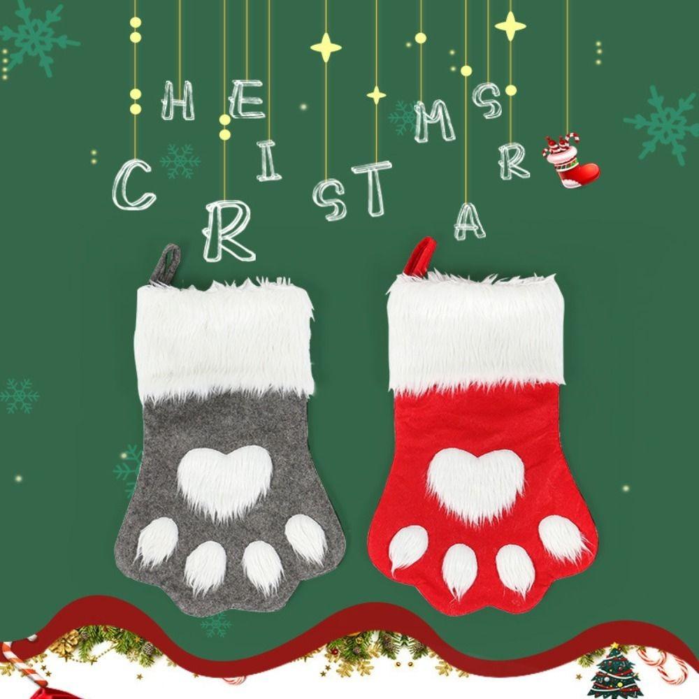 Non-woven Fabric Puppy Paw Gift Bag Hairy Christmas Tree Pendant Dog Claw Christmas Stocking Home