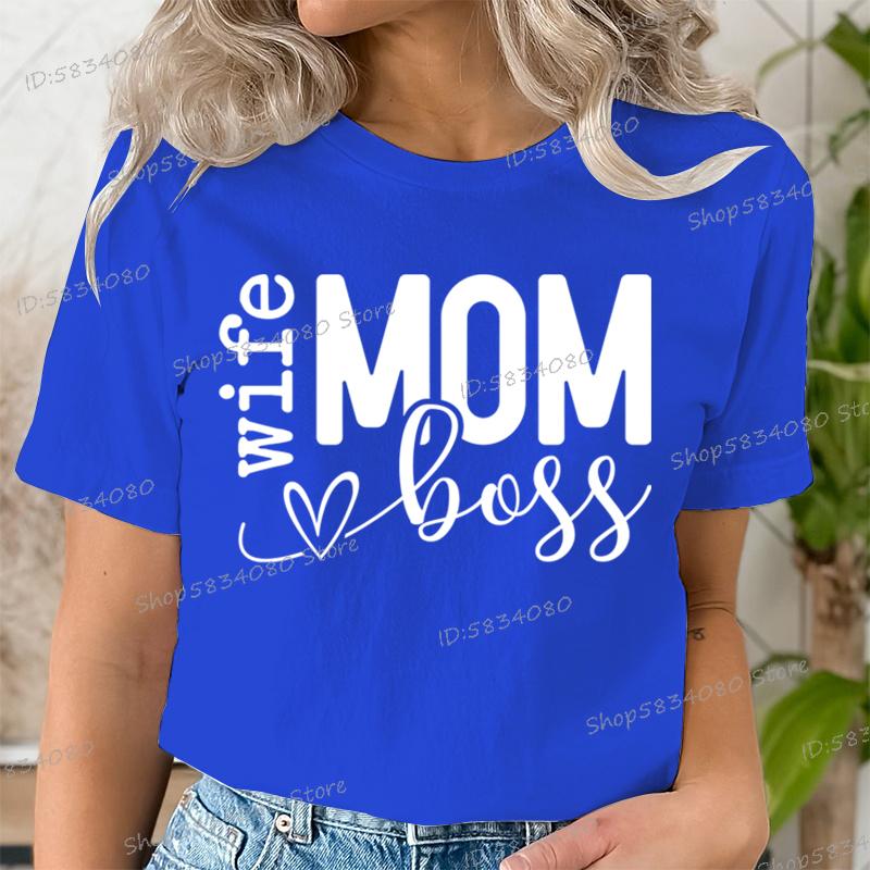 Mom Wife Boss Graphic T Shirts Women Blessed Mama Short Sleeve Tee Mom Life Classic Tops Tees Happy Mothers Day Funny T Shirts