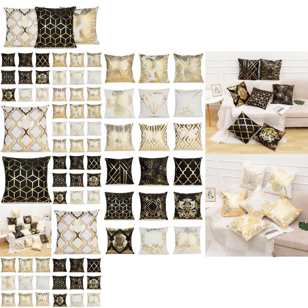 Fadeless Soft Velour Cushion Cover Featuring Bright Colors And Geometric Bronzing Design