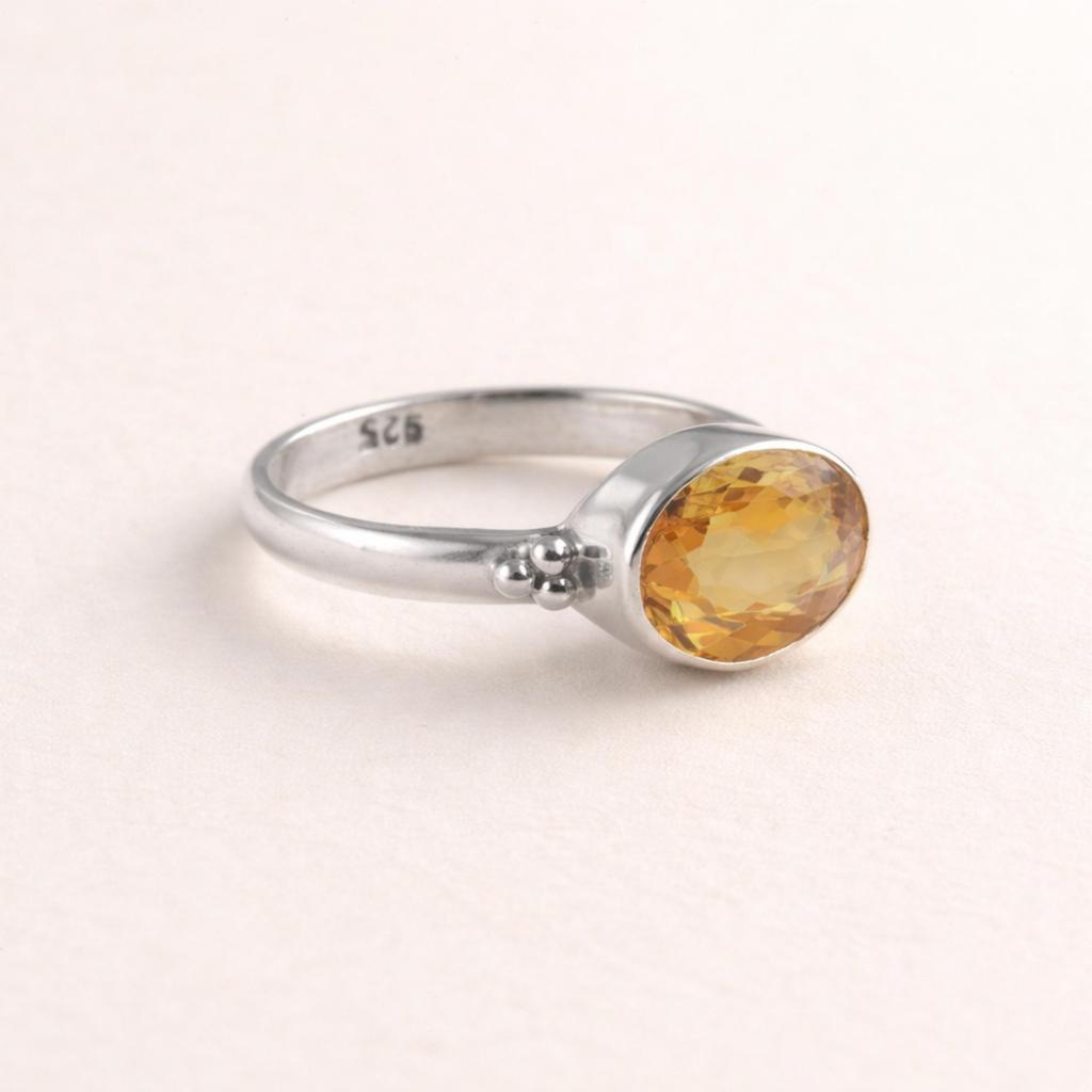 Yellow Citrine 925 Sterling Silver Ring, Minimalist Bezel Gemstone Ring, Handmade Minimalist Bohemian Jewelry