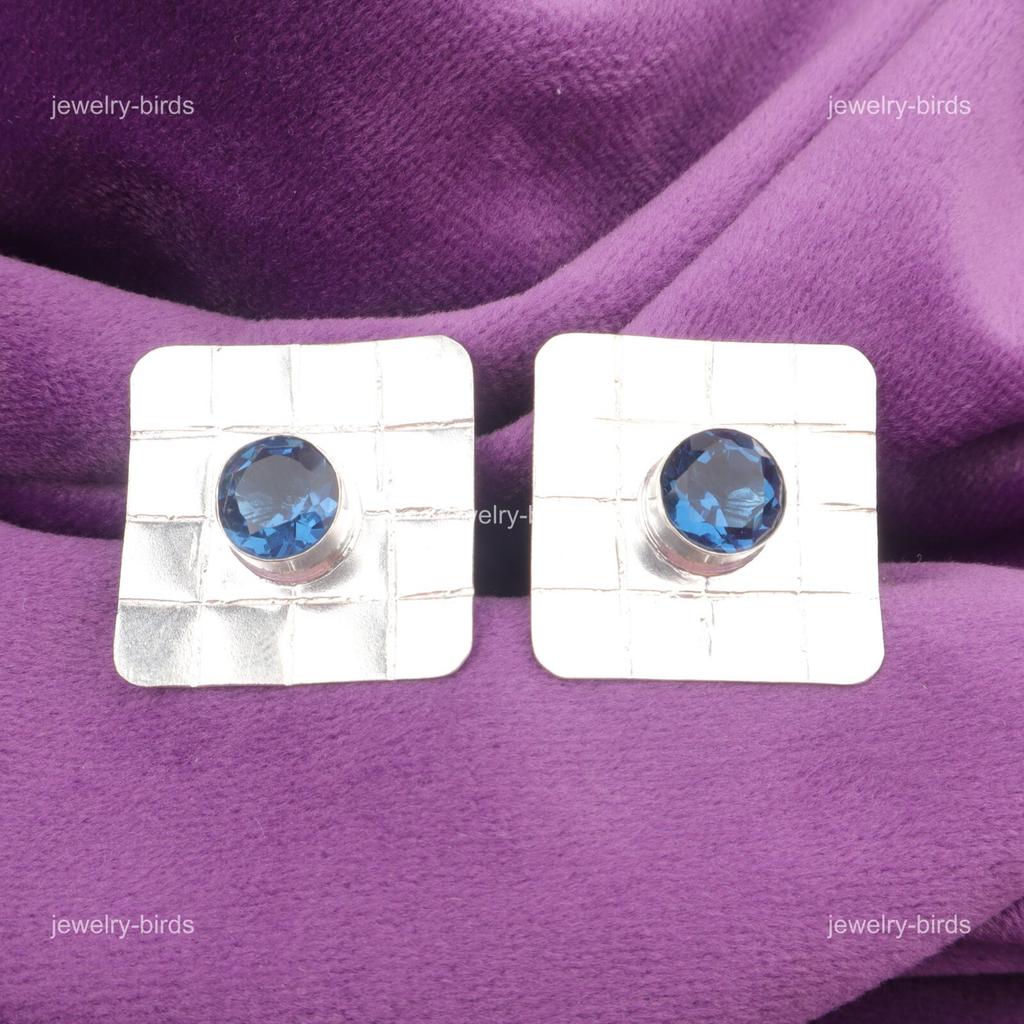 Natural London Blue Topaz Sisters Gift New Stud Post Earrings Jewelry 925 Silver EE-146-17