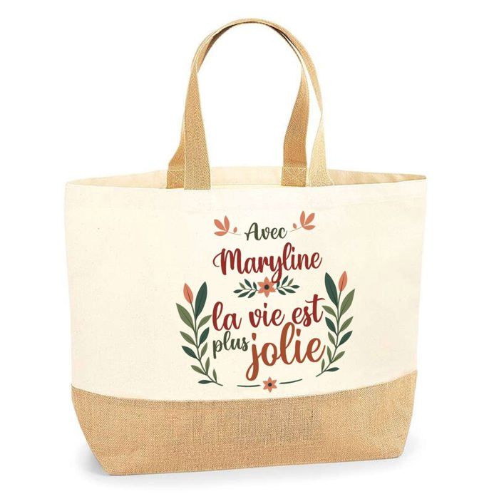 Tote bag - PLANETEE - Maryline la vie est plus jolie - jute naturel - multicolore - impression texte