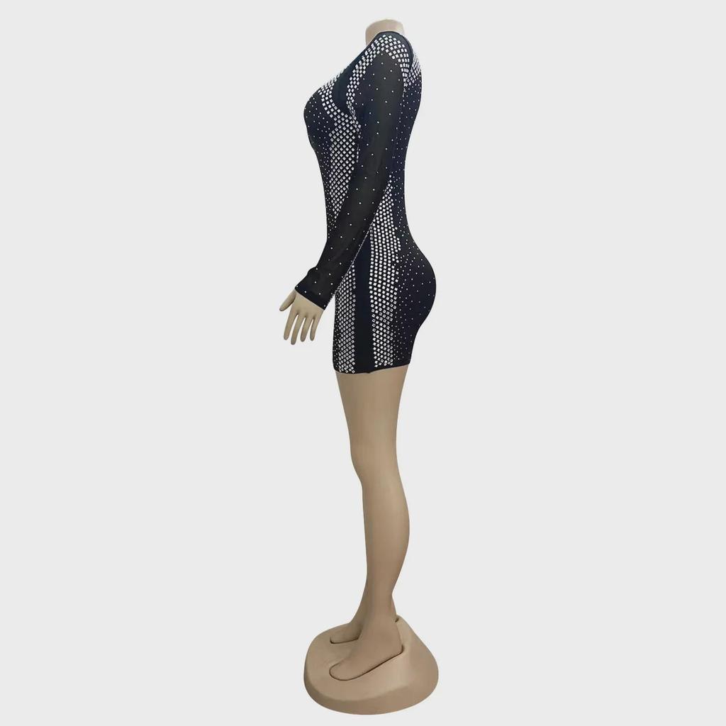 Z2205 Rochie Sexy din Plasă cu Mâneci Lungi cu Diamante Fierbinți pentru Femei pentru Toamnă și Iarnă