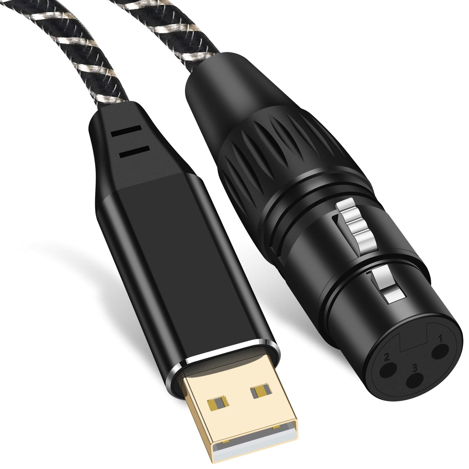 

USB Microphone Cable, USB to XLR Female Microphone Recording Cable, Unbalanced Connection, Nylon Braided, Durable, Clear Sound Quality, Wide