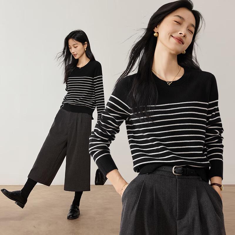 

VICTORIA&VERA Women s Striped Cashmere Blend Long-Sleeve Knit Sweater S