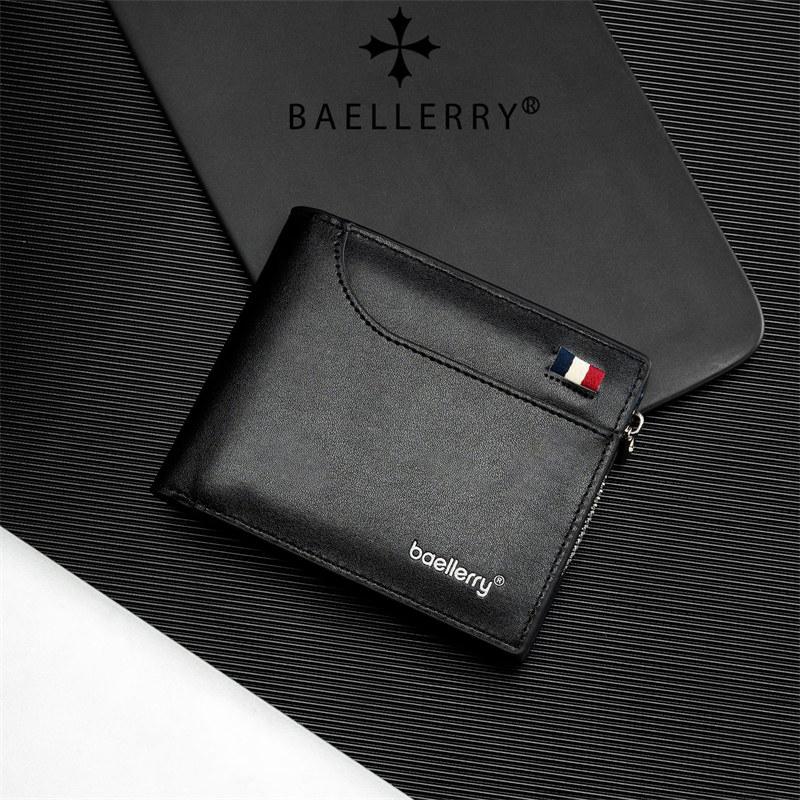 Baellerry Men Fashion Tri-fold Wallets Vintage Design Business ID Card Holder Zipper Coin Purse